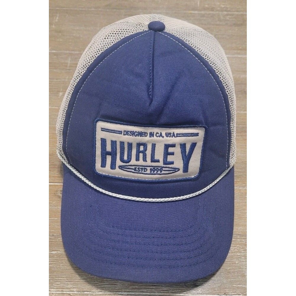 Hurley Patch Hat Navy Blue Beige - White Rope Trucker Snapback Cap